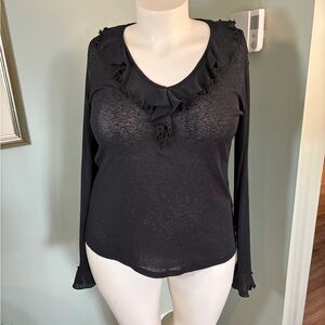 116. Addition-Elle Black Ruffled Long-Sleeve Women's Top